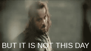 Meme of Aragorn saying, 'But it is not this day'