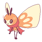 Pixel art rendition of the Pokémon Ribombee in a 2-bit palette