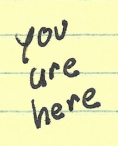 a piece of paper that says 'you are here'