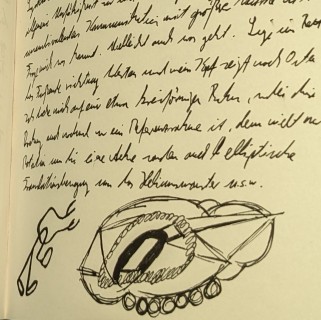 Stick figure doodles and cursive text