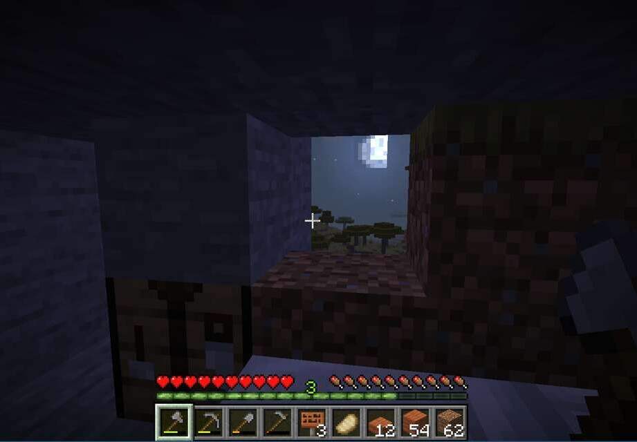 moon as seen from the mountain through a small hole-window.