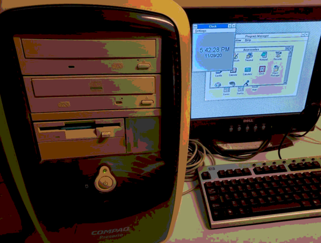 WIndows 3.1 running on an early 2000s Pentium III machine