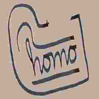 handwritten cursive 'homo'; jpg compression; written with stub nib