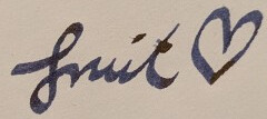 'fruit <3' handwritten in cursive with a stub nib fountain pen