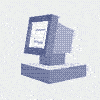 low-res animation of spinning low-poly flat-shaded desktop computer