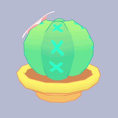 a colorful low-poly cactus in a yellow pot