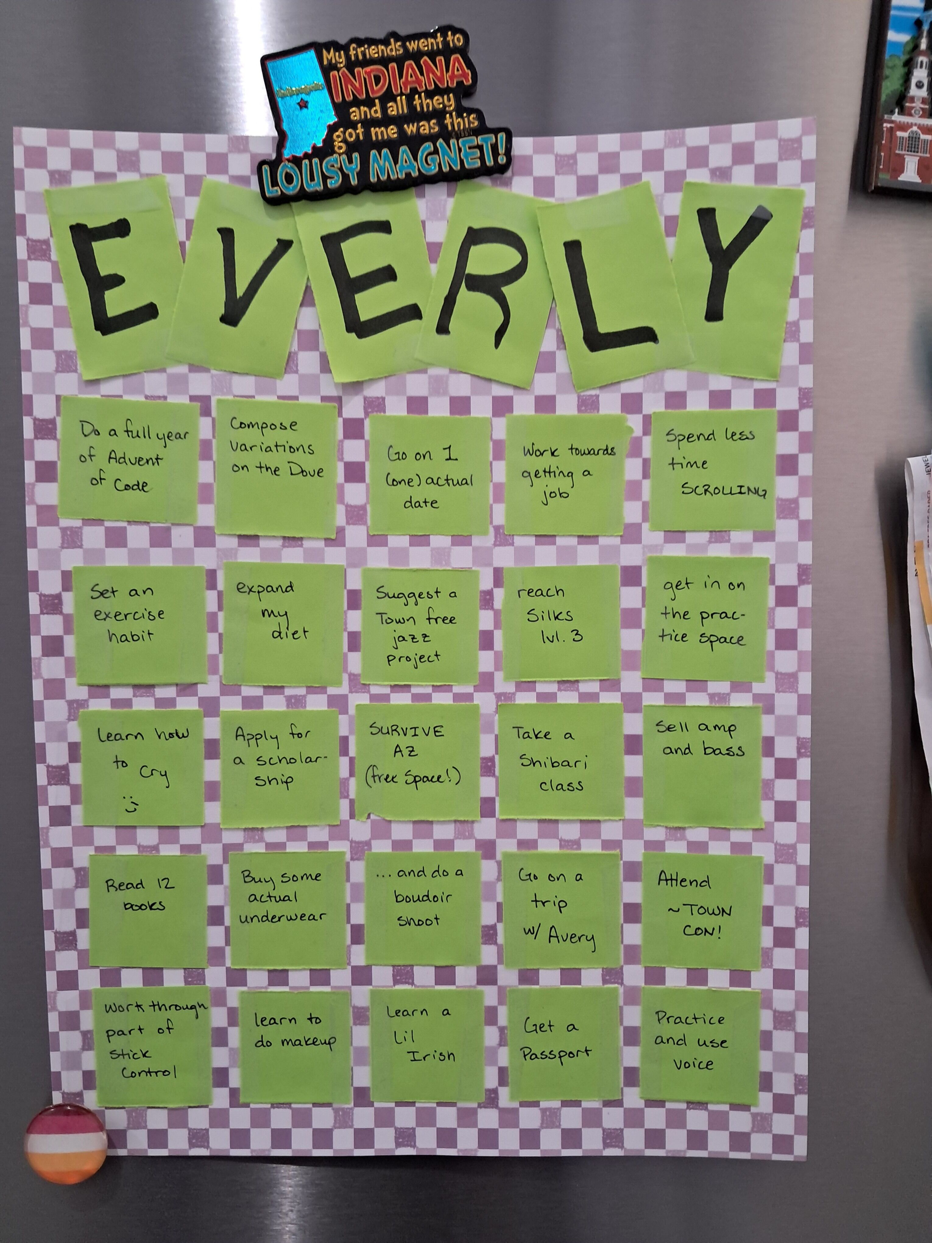 a colorful handmade bingo card