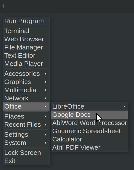 a menu showing GoogleDocs under Office
    Software