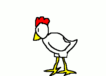 two chickens fighting. a large chicken has laser eyes. the small chicken blasts rainbow power. the large chicken is now fabulous.