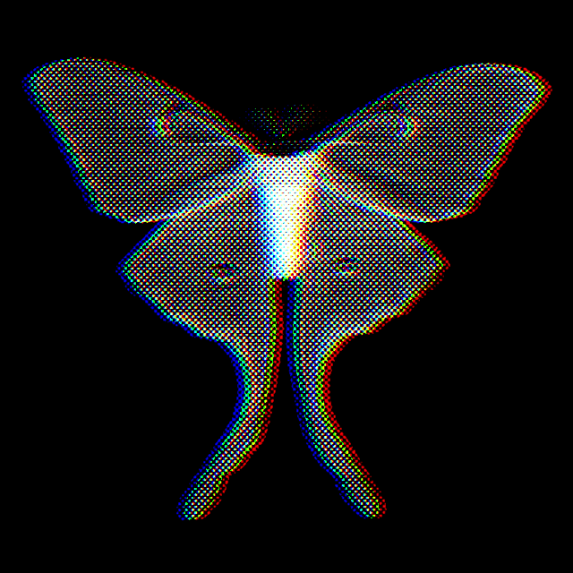 A gif of a solarized luna moth.