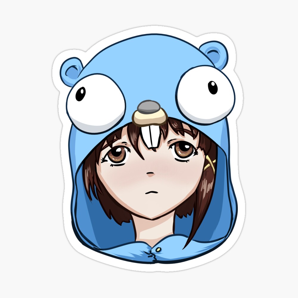 A sticker of Lain from Serial Experiments Lain in Go Gopher PJs