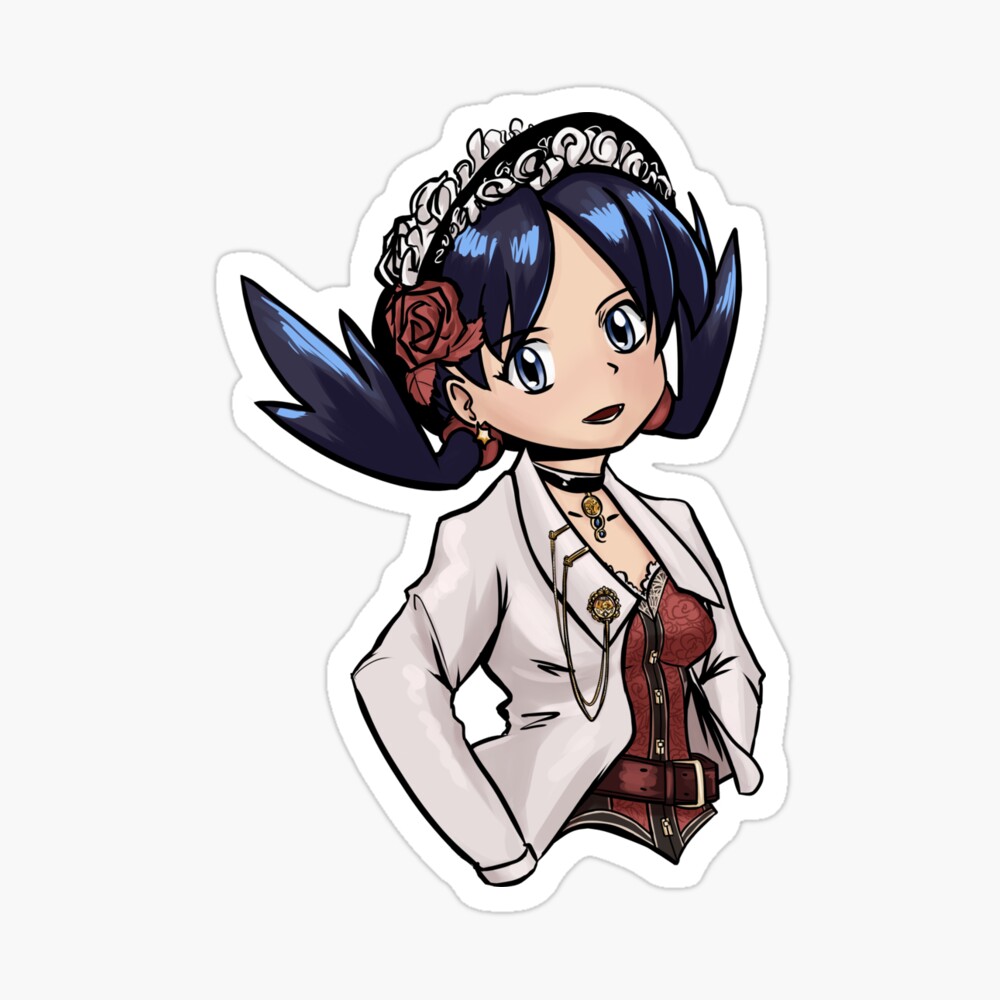 A sticker of Crystal from Pokémon Adventures in a steampunk outfit