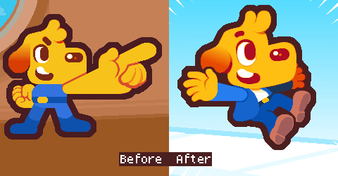 He wore this hard-to-interpret blue sleeveless jumpsuit outfit in Grapple Dog, but in this game, he’s wearing a proper shirt and coat with pants and distinguishable shoes.