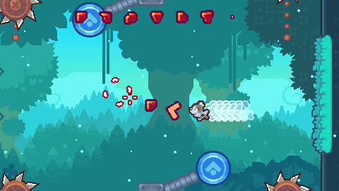 In this case, Luna dashes in a straight line, through an area that’s mostly empty except for sawblades at the edges, to collect an item.