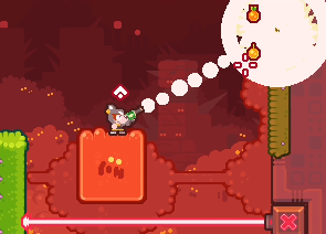 Luna fires a gun, leaving a beam of flahes with a blast on the wall.