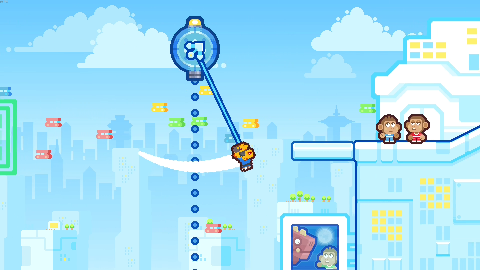 Pablo swings with his attached grappling hook. Get it? Swinging?