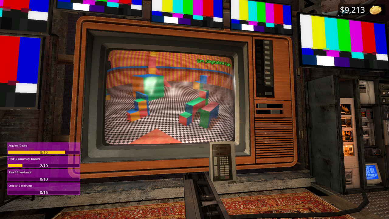 Ridiculously giant CRT television displays a map full of coloured blocks called gm_digitalcircus