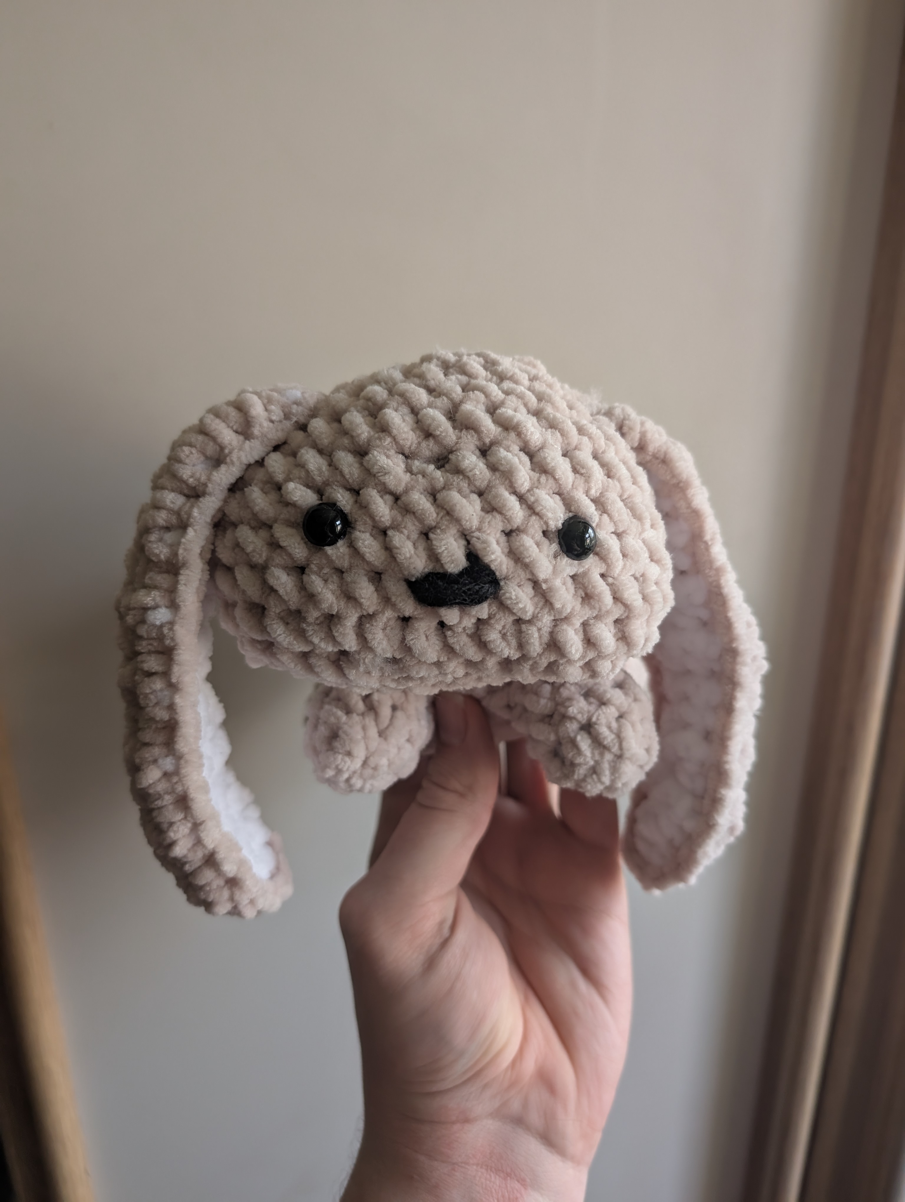 Front view of a crocheted 
bunny