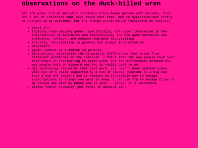 Screenshot of ~duckbilledwren