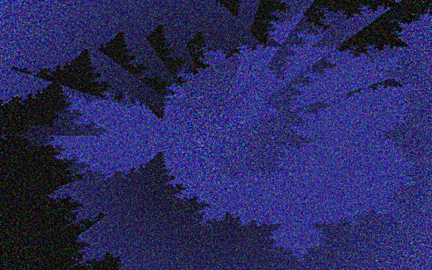 A purple on black fractal, with a lot of noise